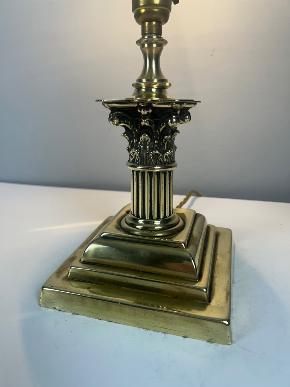 Stubby Victorian Brass Corinthian Column Table Lamp View III