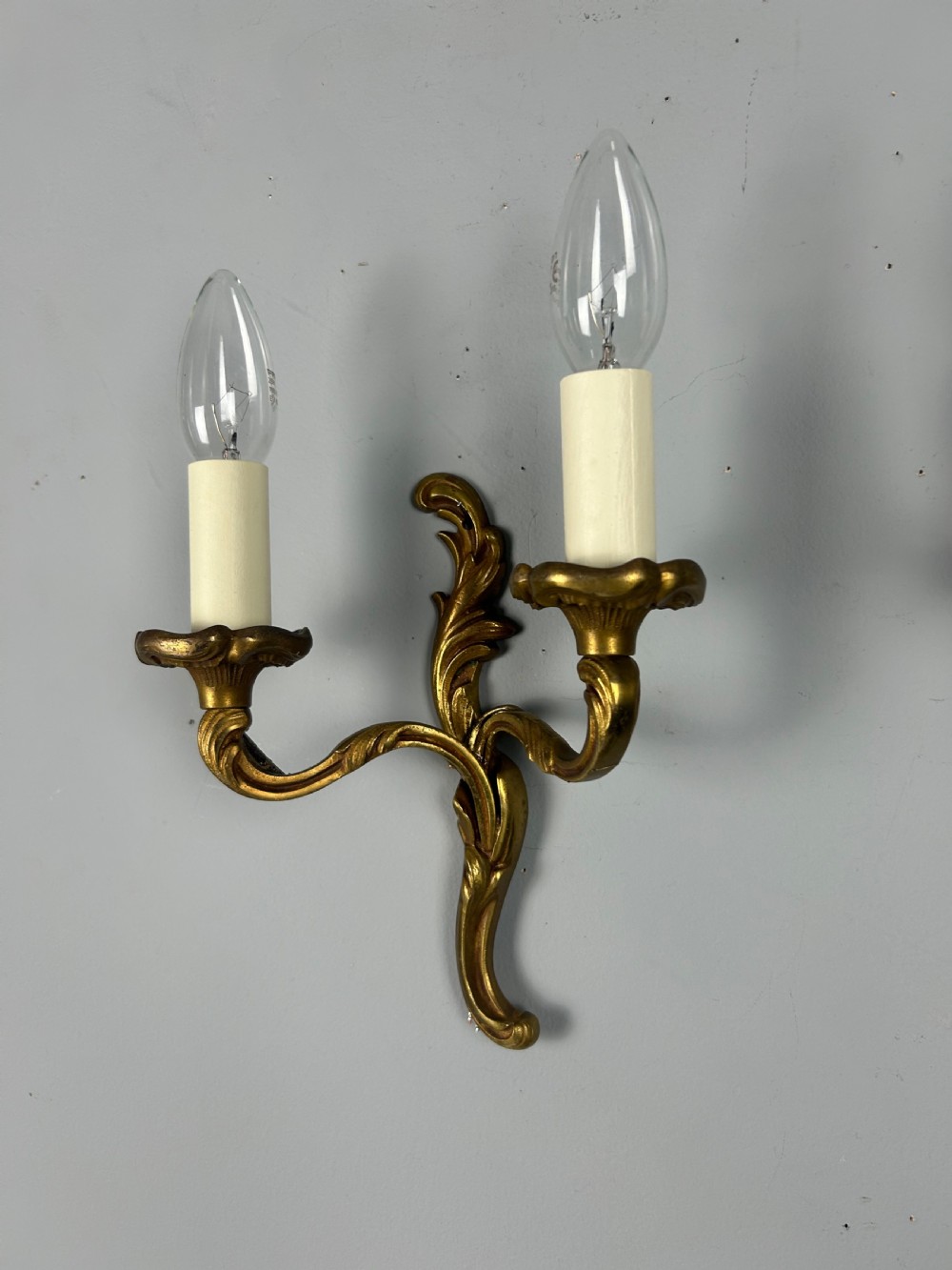Small Pair of French Gilt Brass Antique Wall Lights, Rewired View III