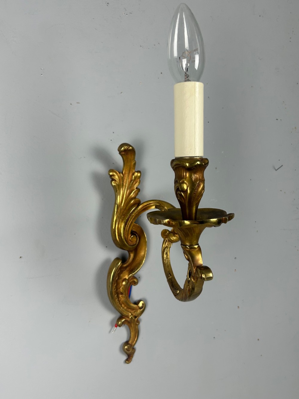 French Pair Of Large Single Arm Antique Gilt Brass Wall Lights View II