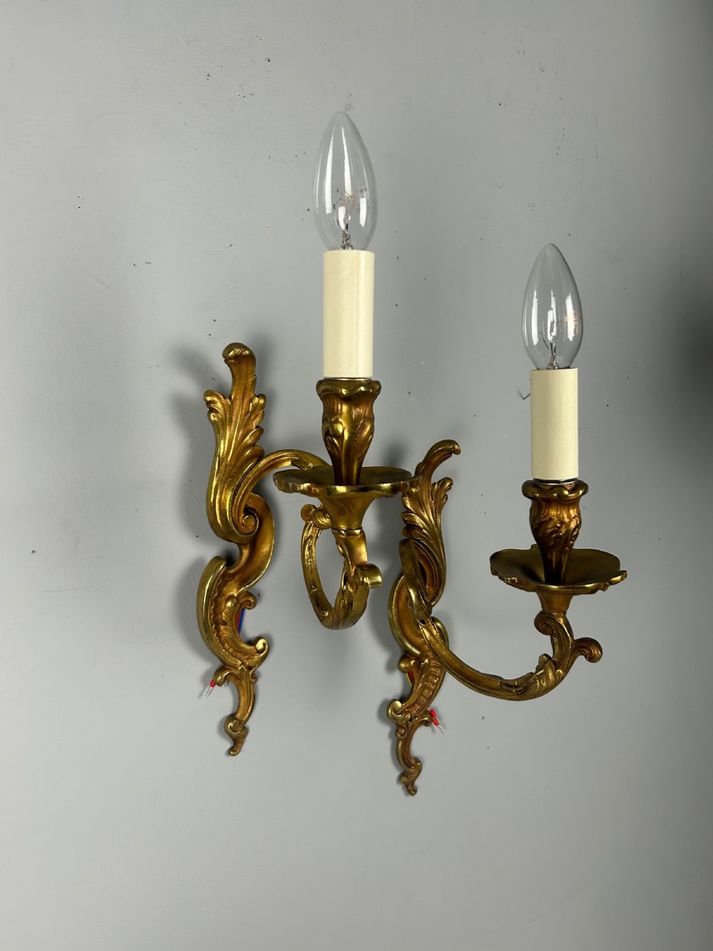 French Pair Of Large Single Arm Antique Gilt Brass Wall Lights View III