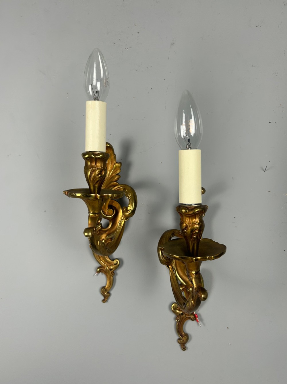French Pair Of Large Single Arm Antique Gilt Brass Wall Lights View IV