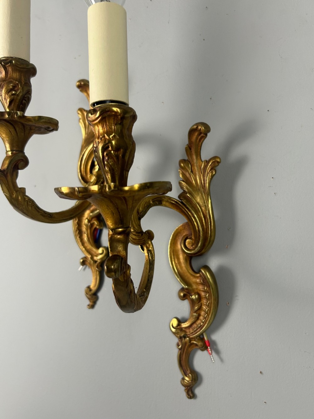 French Pair Of Large Single Arm Antique Gilt Brass Wall Lights View V