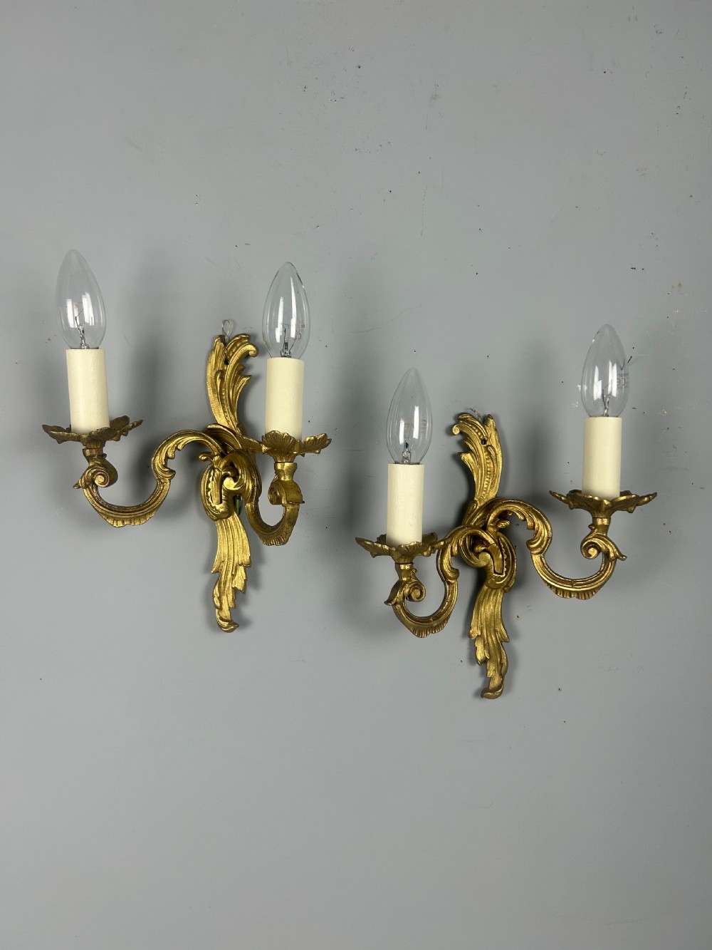 Pair Of French Gilded Twin Arm Antique Wall Lights