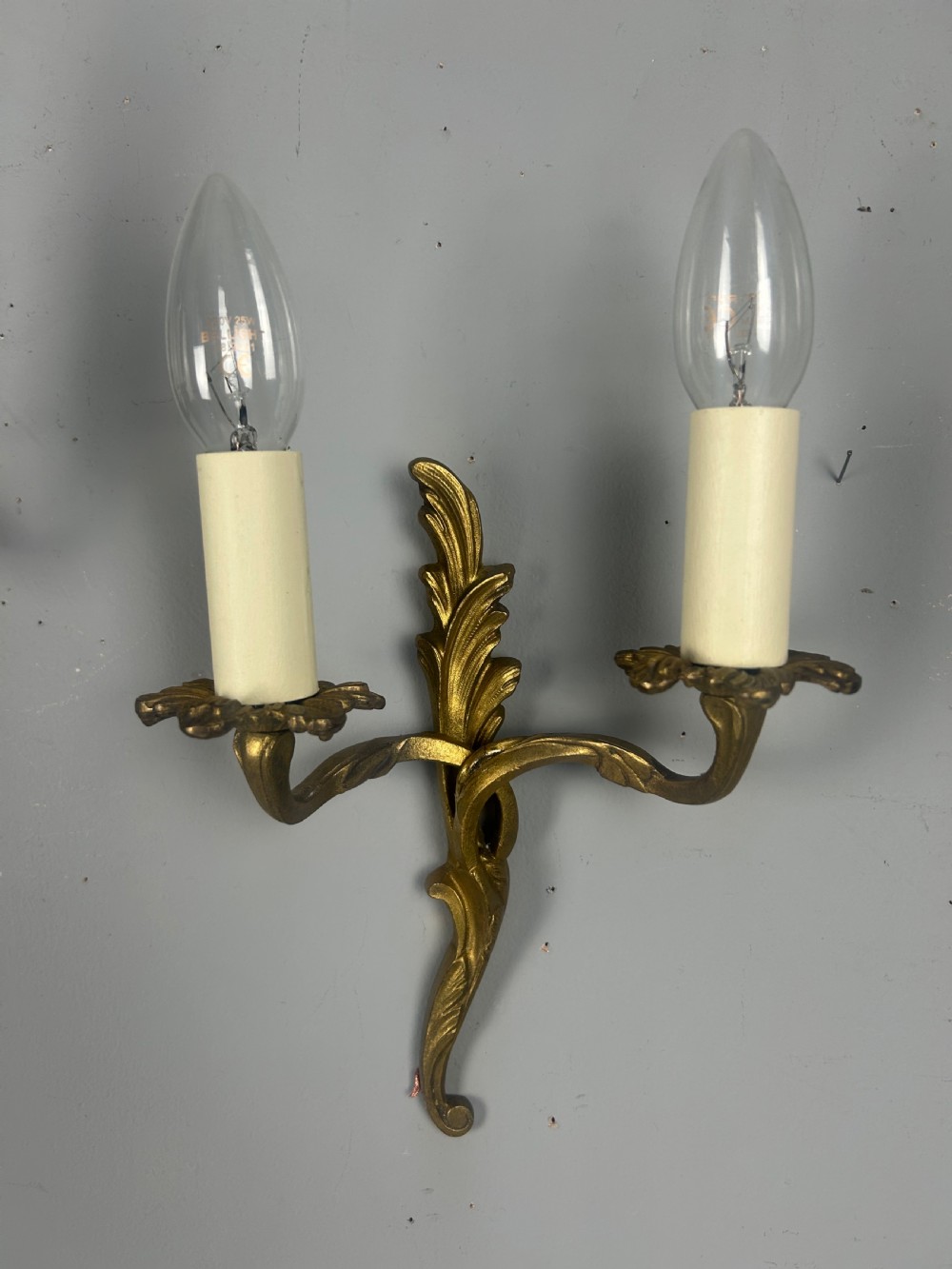 Small Pair Of French Gilt Brass Antique Wall Lights, Rewired View II