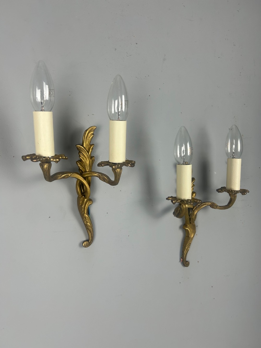 Small Pair Of French Gilt Brass Antique Wall Lights, Rewired View III