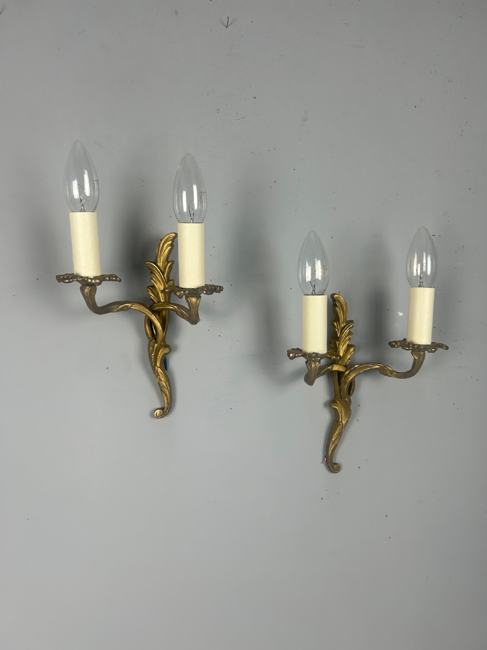 Small Pair Of French Gilt Brass Antique Wall Lights, Rewired View IV