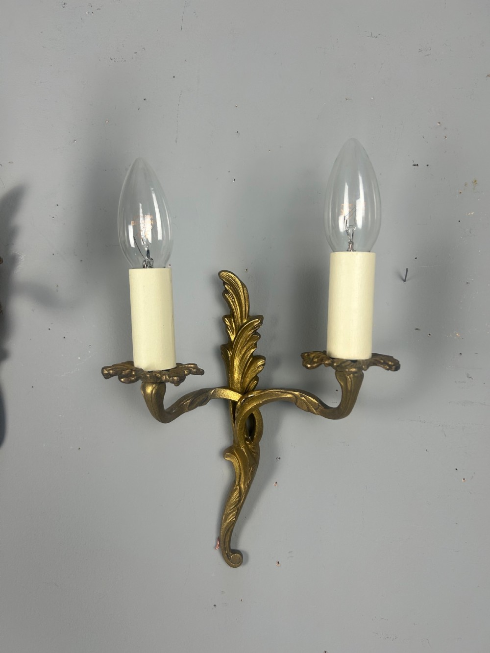 Small Pair Of French Gilt Brass Antique Wall Lights, Rewired View V