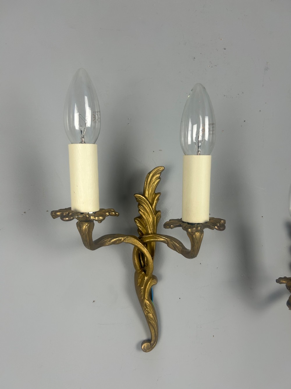 Small Pair Of French Gilt Brass Antique Wall Lights, Rewired View VI