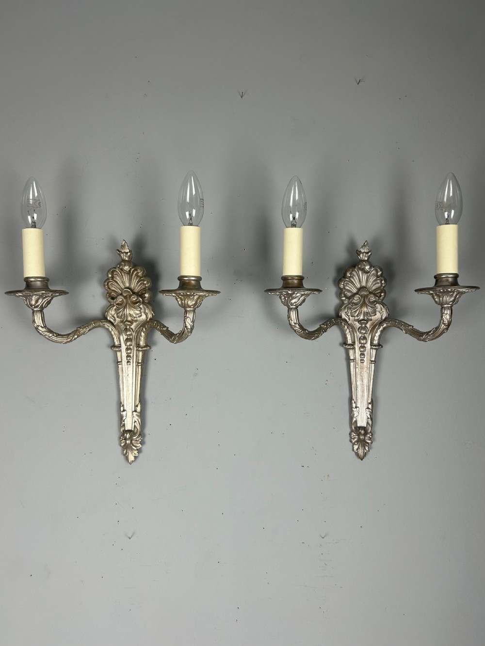 Pair Of French Silver Gilt Brass Antique Wall Lights