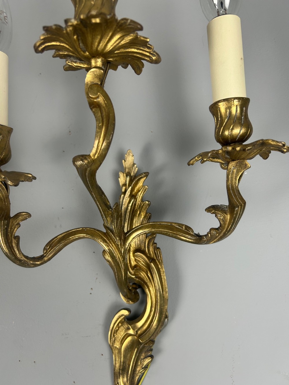 Pair Of French Triple Arm Gilt Brass Antique Wall Lights View III