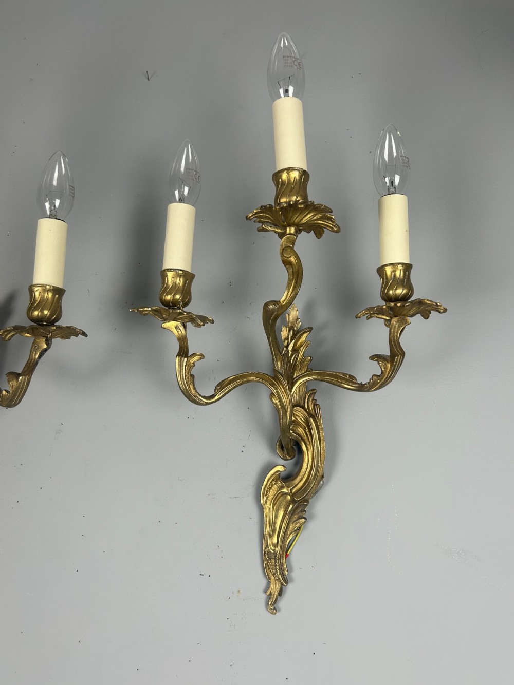 Pair Of French Triple Arm Gilt Brass Antique Wall Lights View V