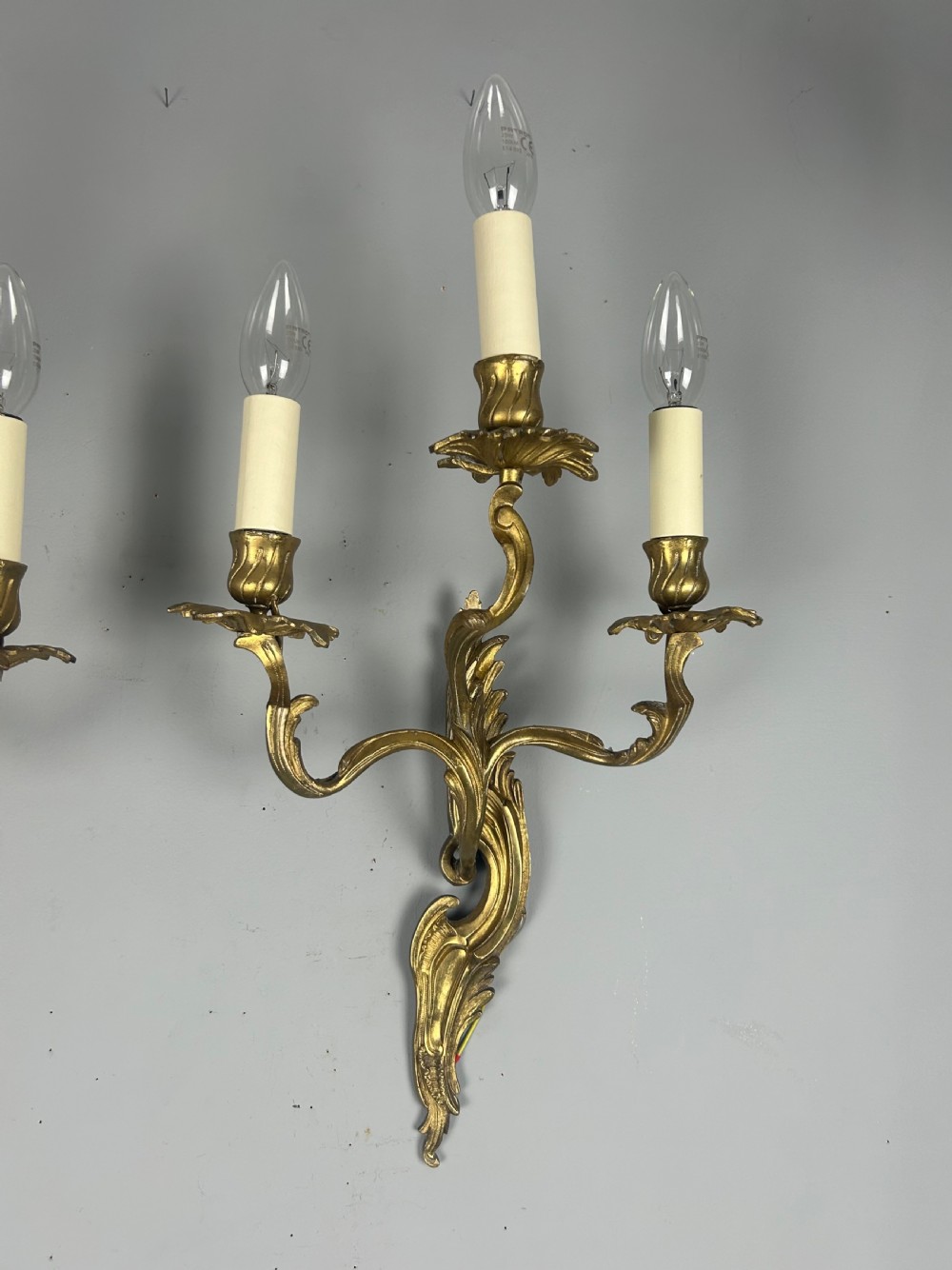 Pair Of French Triple Arm Gilt Brass Antique Wall Lights View VI