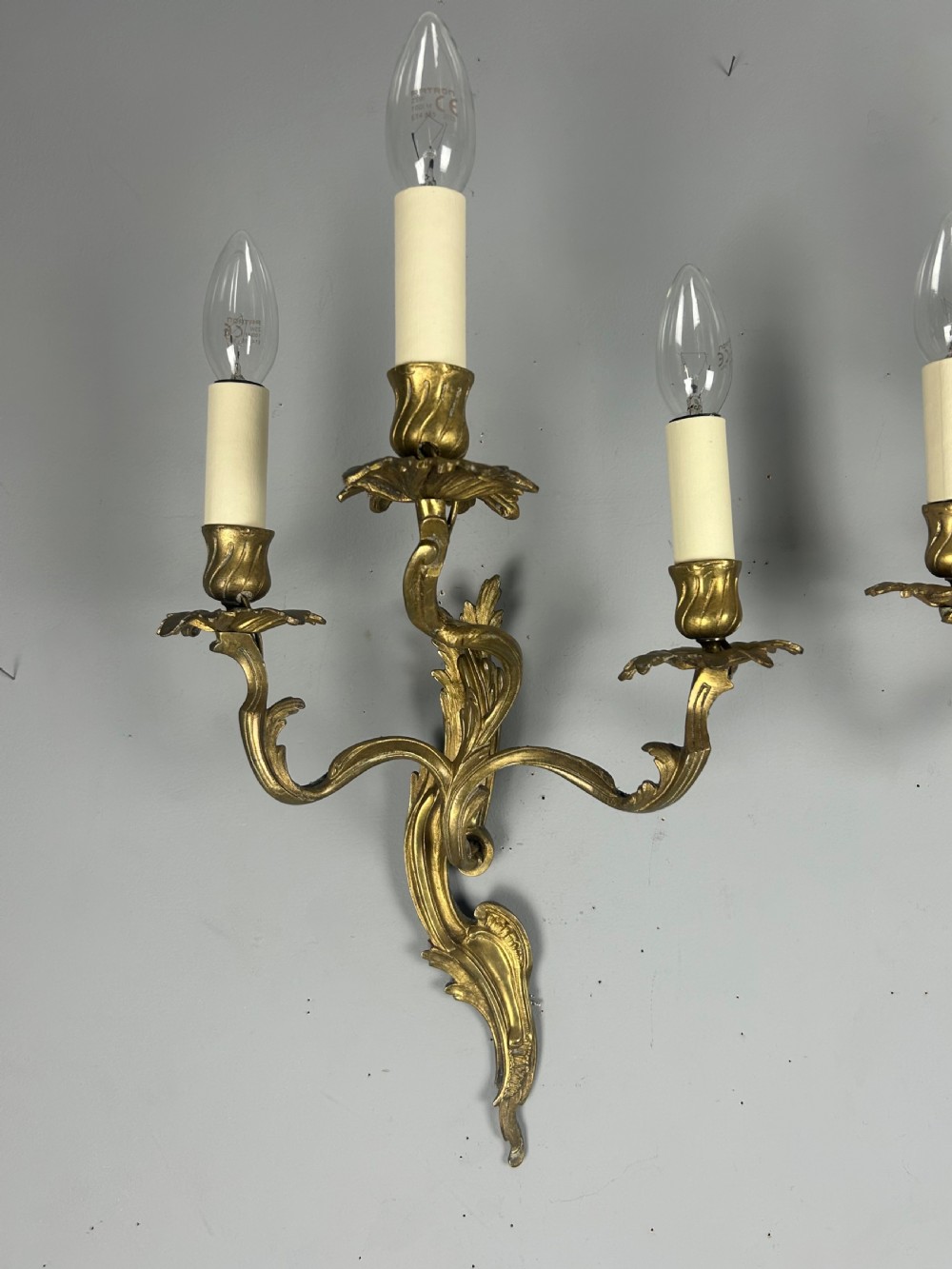 Pair Of French Triple Arm Gilt Brass Antique Wall Lights View VII
