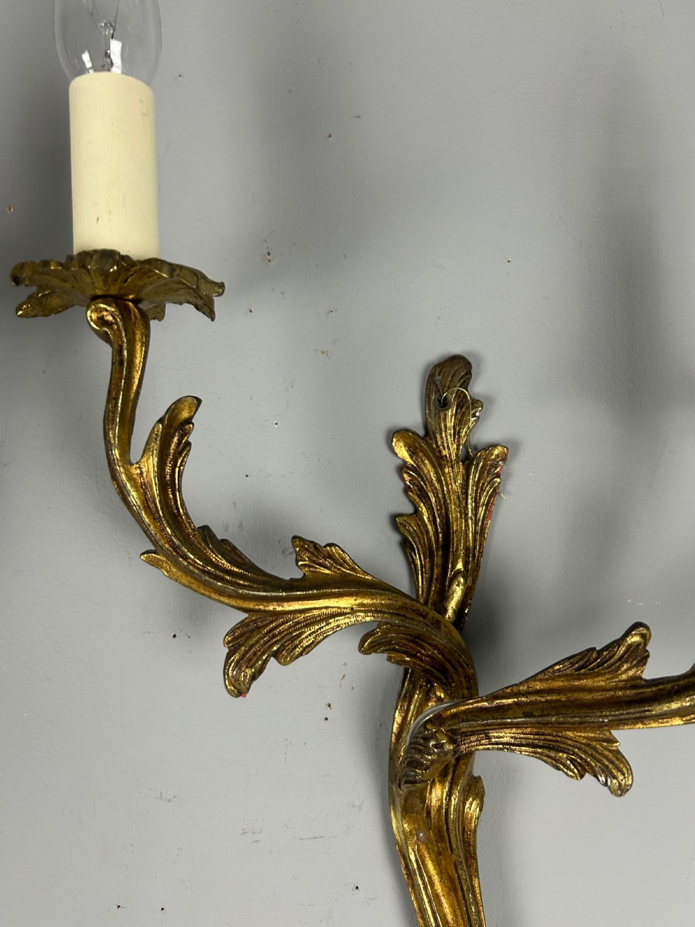French Pair Of Gilt Brass Antique Wall Lights, Rewired View III