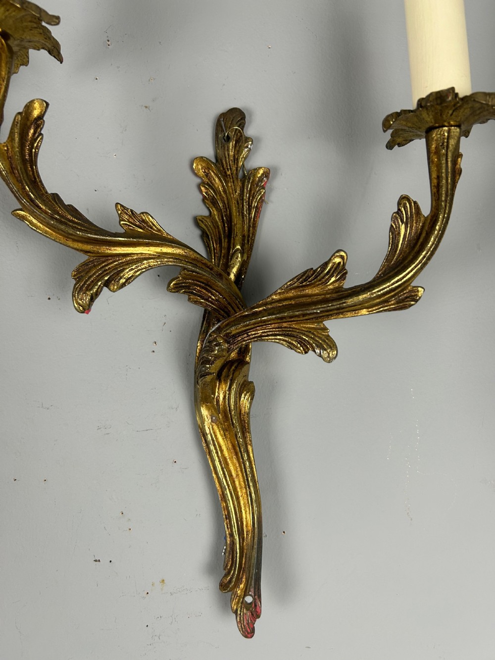 French Pair Of Gilt Brass Antique Wall Lights, Rewired View IV