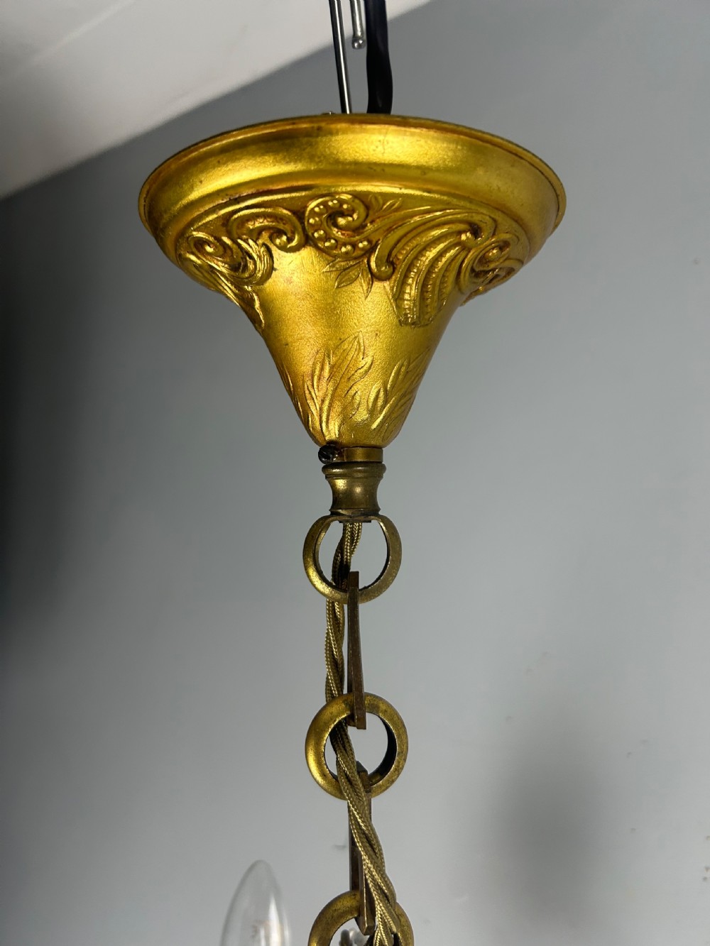 French Gilded Brass 5 Light Antique Crystal Chandelier View VII