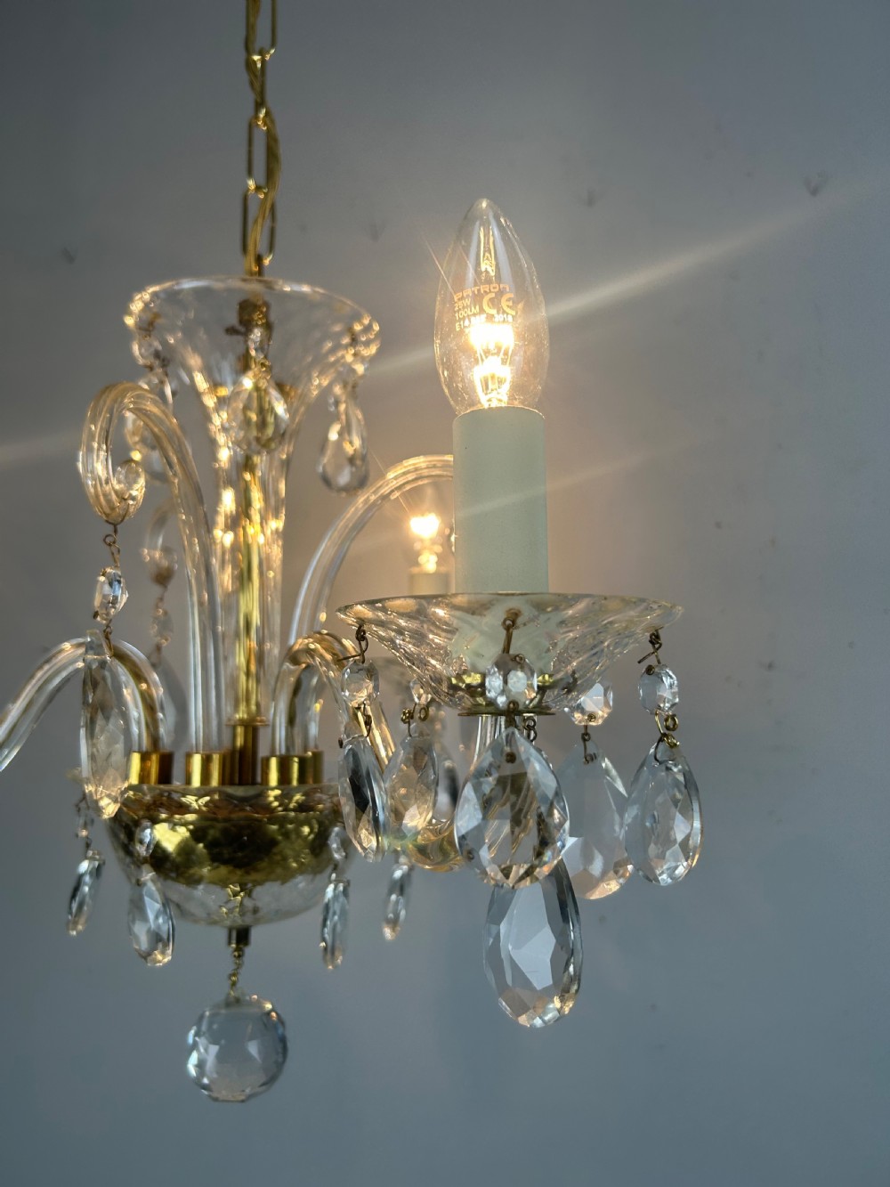 Glass 3 Arm Antique Chandelier, Ceiling Light, Rewired  View III