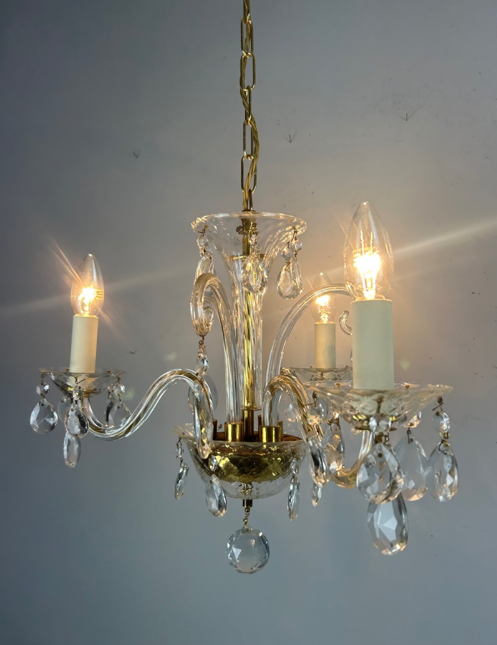 Glass 3 Arm Antique Chandelier, Ceiling Light, Rewired  View V