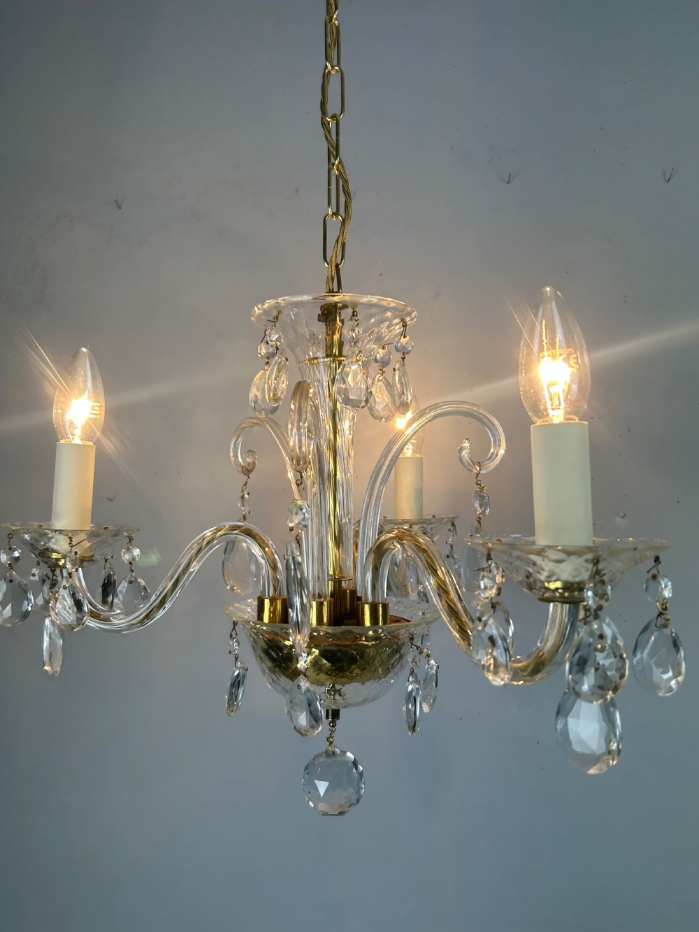 Glass 3 Arm Antique Chandelier, Ceiling Light, Rewired  View VI