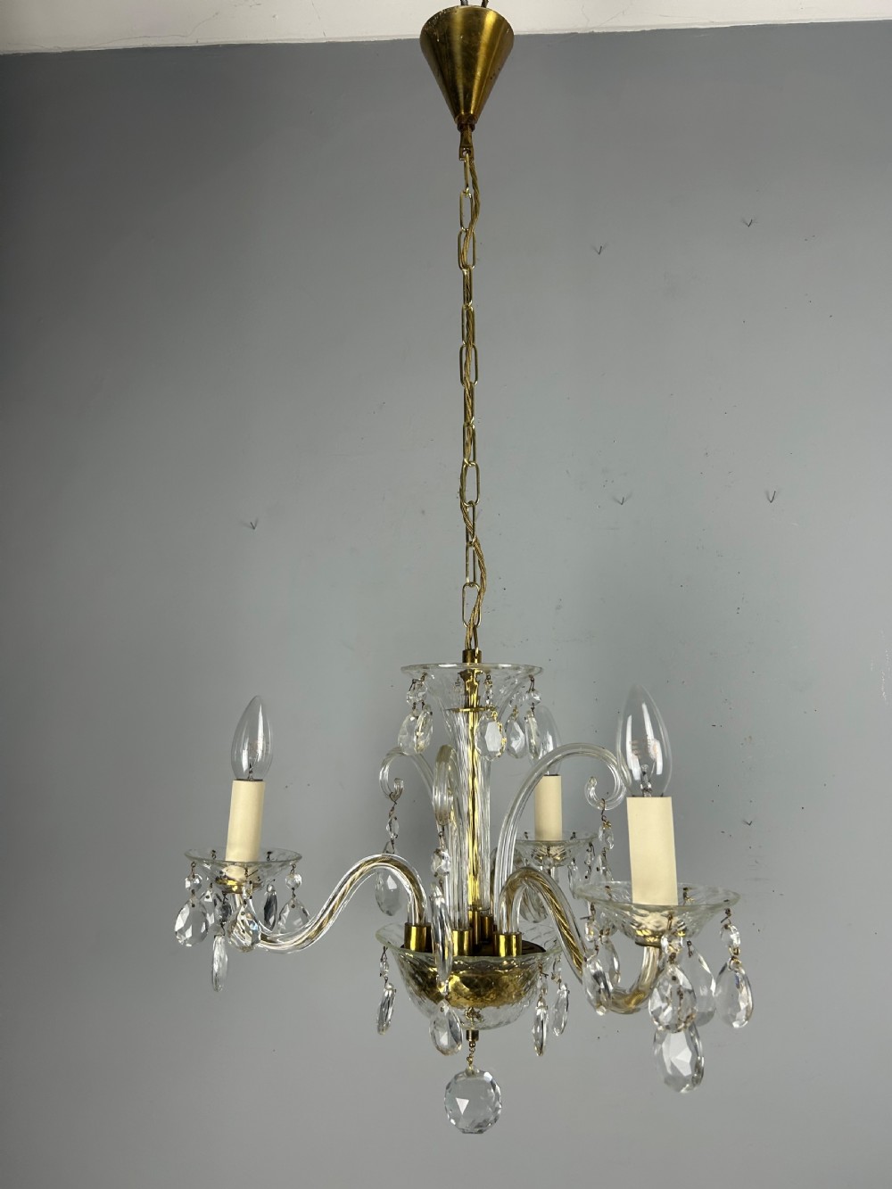 Glass 3 Arm Antique Chandelier, Ceiling Light, Rewired  View VII