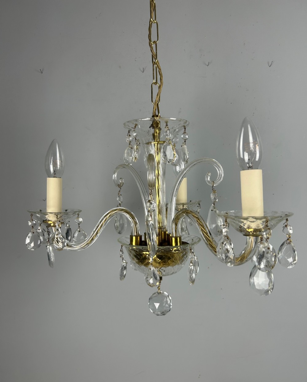 Glass 3 Arm Antique Chandelier, Ceiling Light, Rewired  View IX