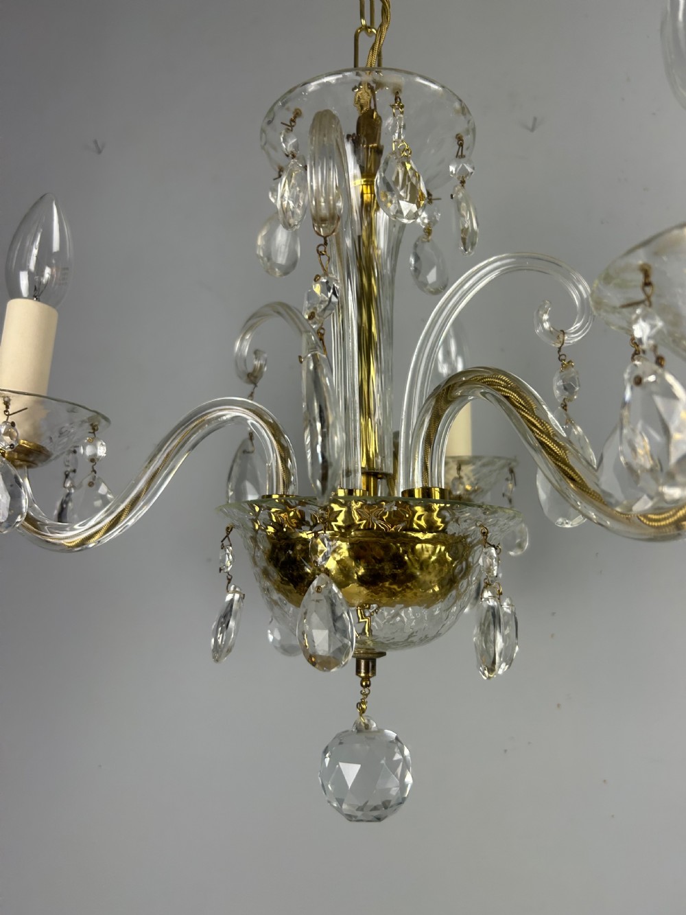 Glass 3 Arm Antique Chandelier, Ceiling Light, Rewired  View X