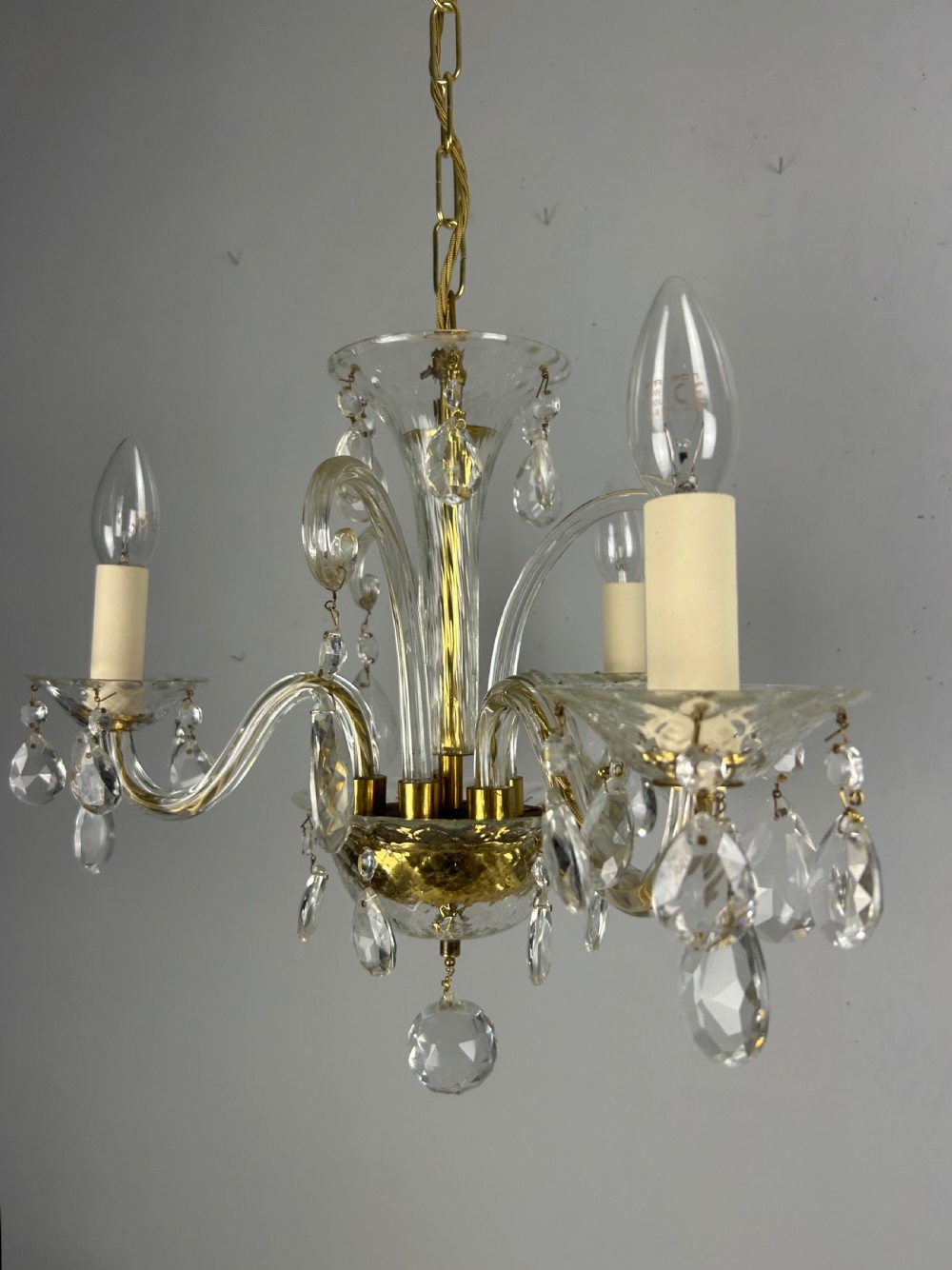 Glass 3 Arm Antique Chandelier, Ceiling Light, Rewired  View XI
