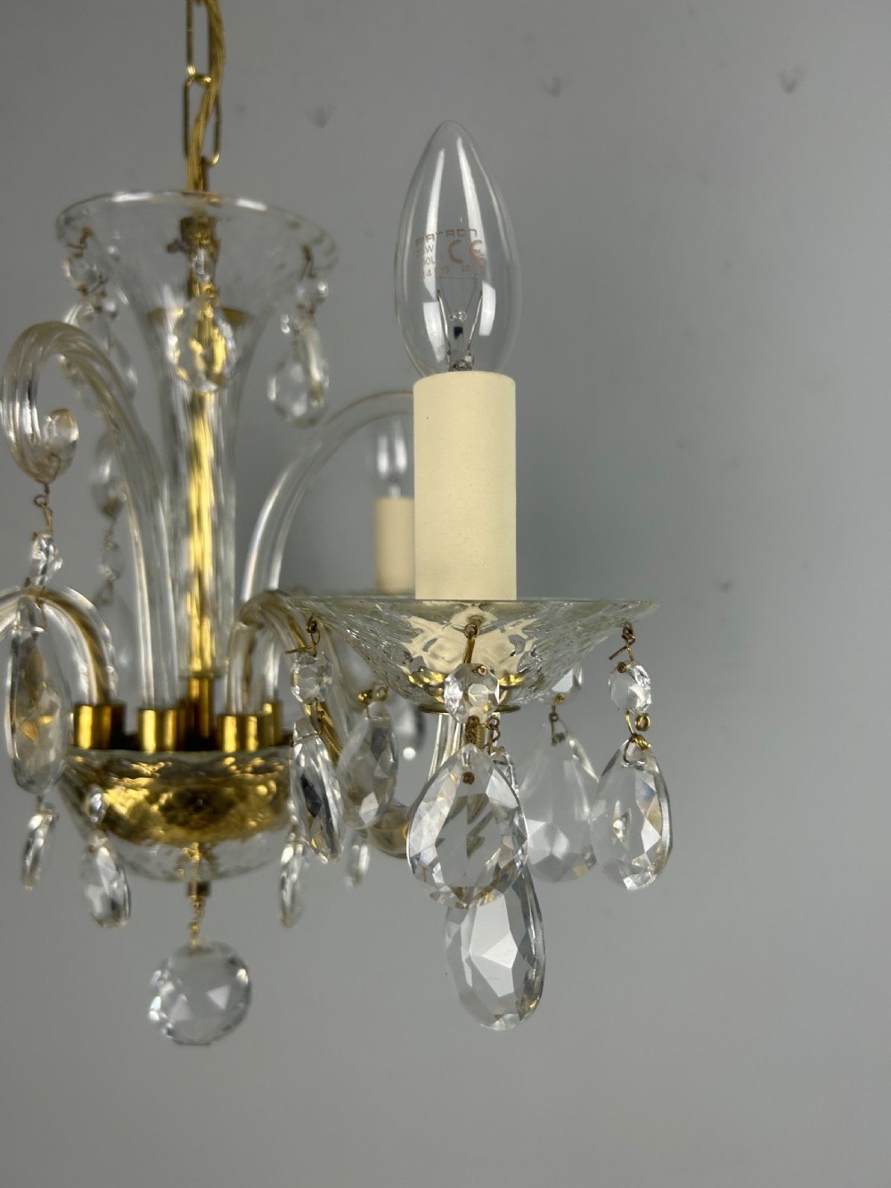 Glass 3 Arm Antique Chandelier, Ceiling Light, Rewired  View XII