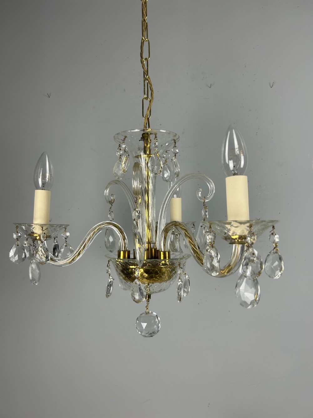 Glass 3 Arm Antique Chandelier, Ceiling Light, Rewired  View XIII