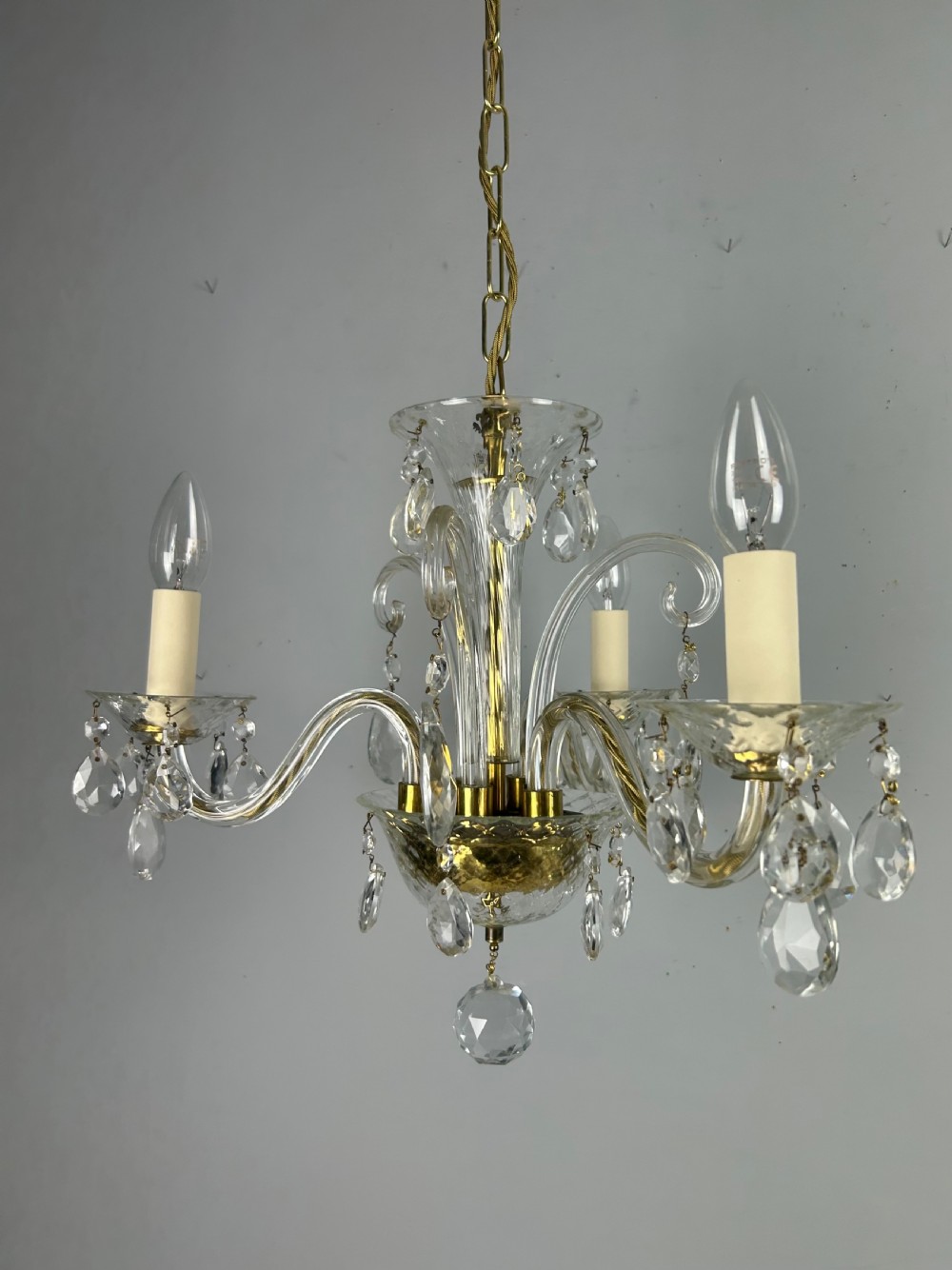Glass 3 Arm Antique Chandelier, Ceiling Light, Rewired  View XIV