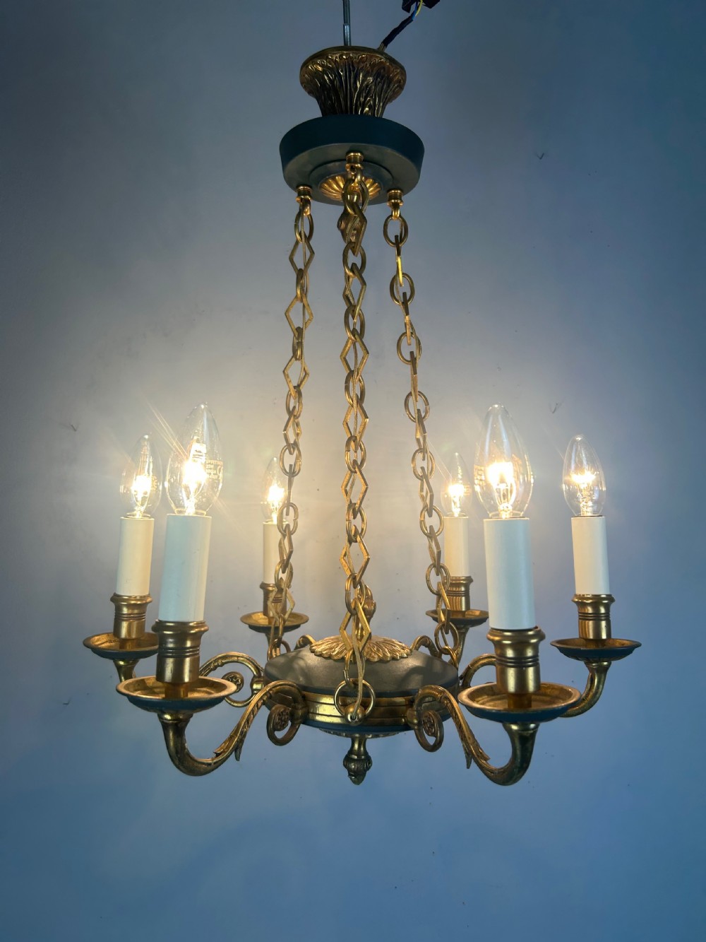 French 6 Arm Empire Antique Chandelier View III