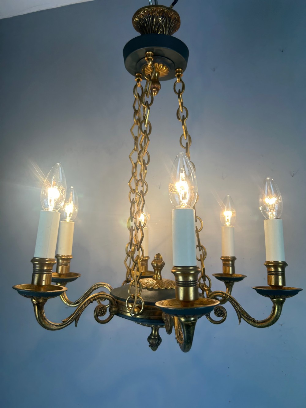 French 6 Arm Empire Antique Chandelier View V