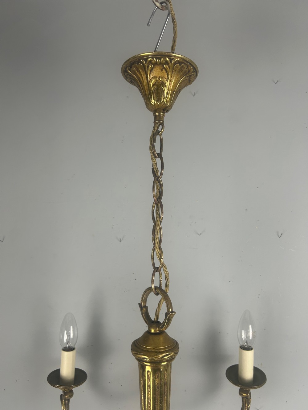 Large French Gilded Brass 5 Arm Antique Chandelier, Rewired  View VIII