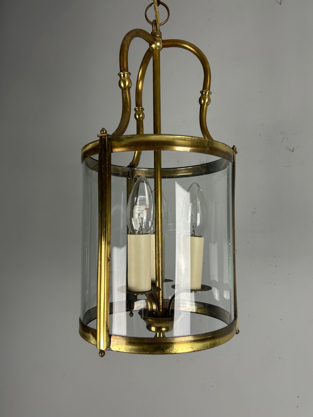 French Triple Light Brass Lantern, Rewired 