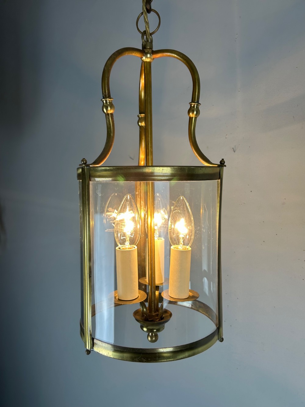 French Triple Light Brass Lantern, Rewired  View II