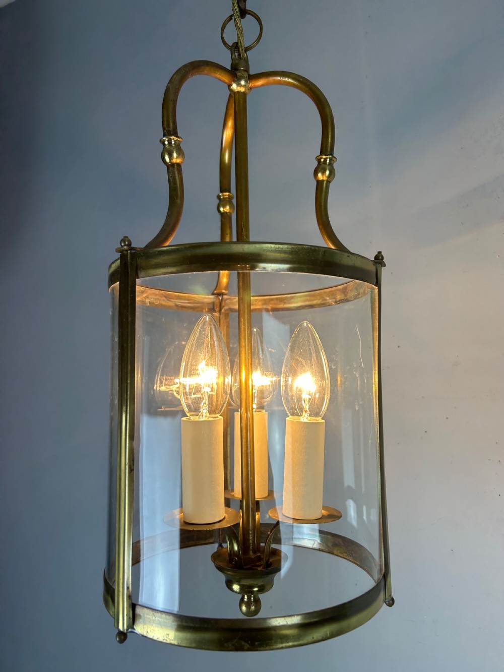 French Triple Light Brass Lantern, Rewired  View III