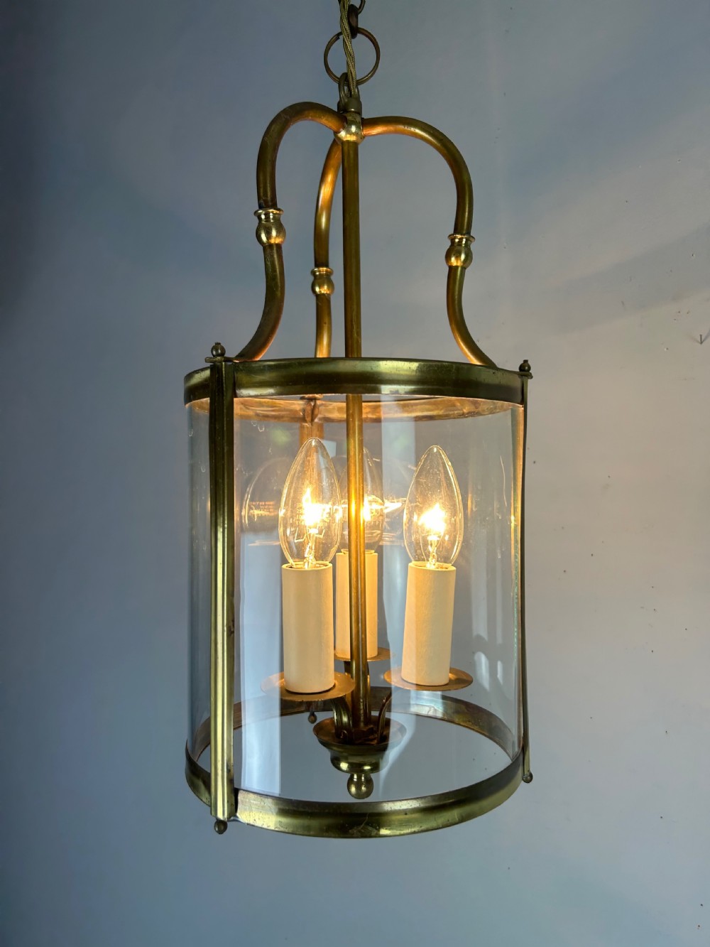 French Triple Light Brass Lantern, Rewired  View IV