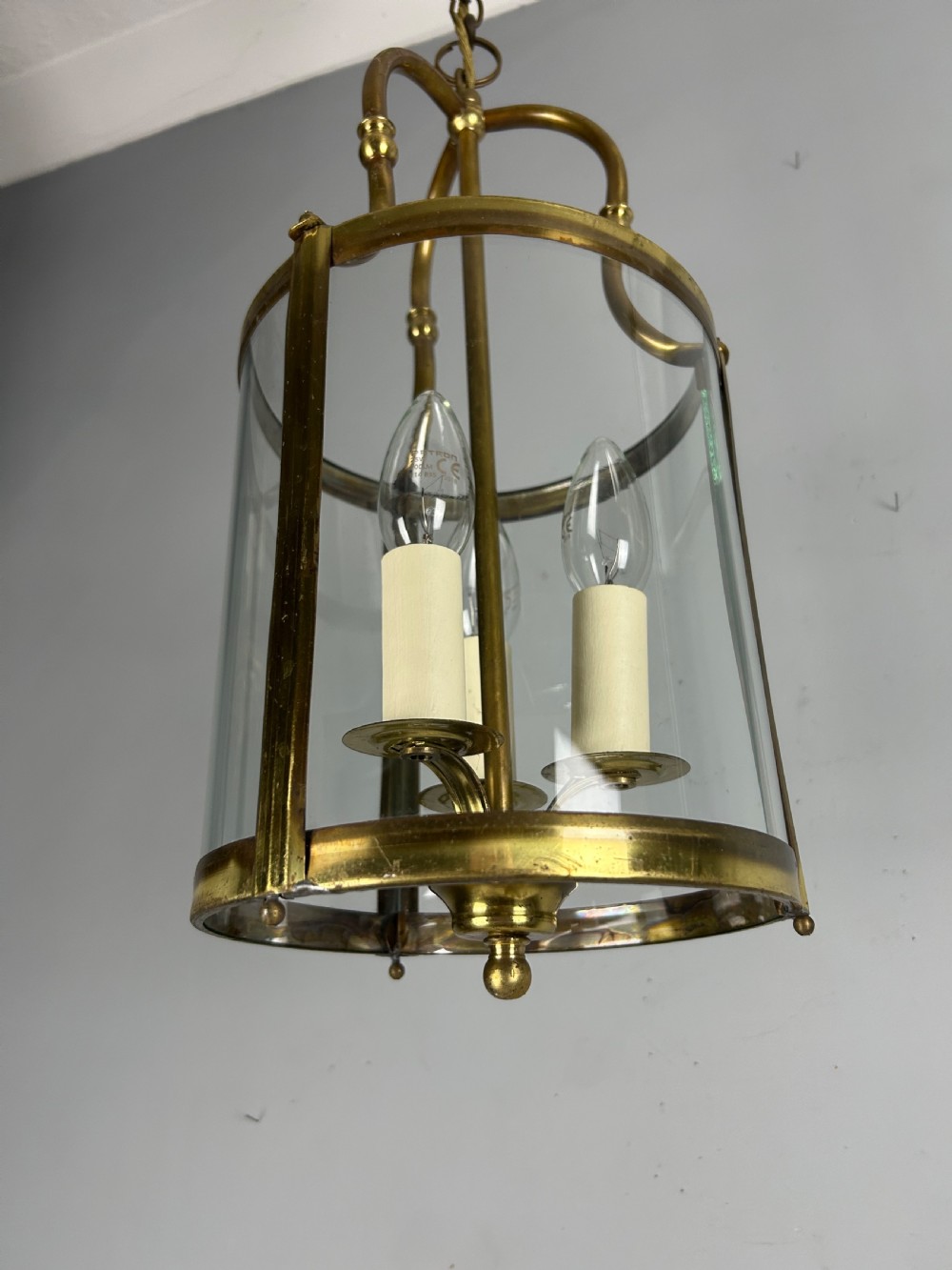 French Triple Light Brass Lantern, Rewired  View V