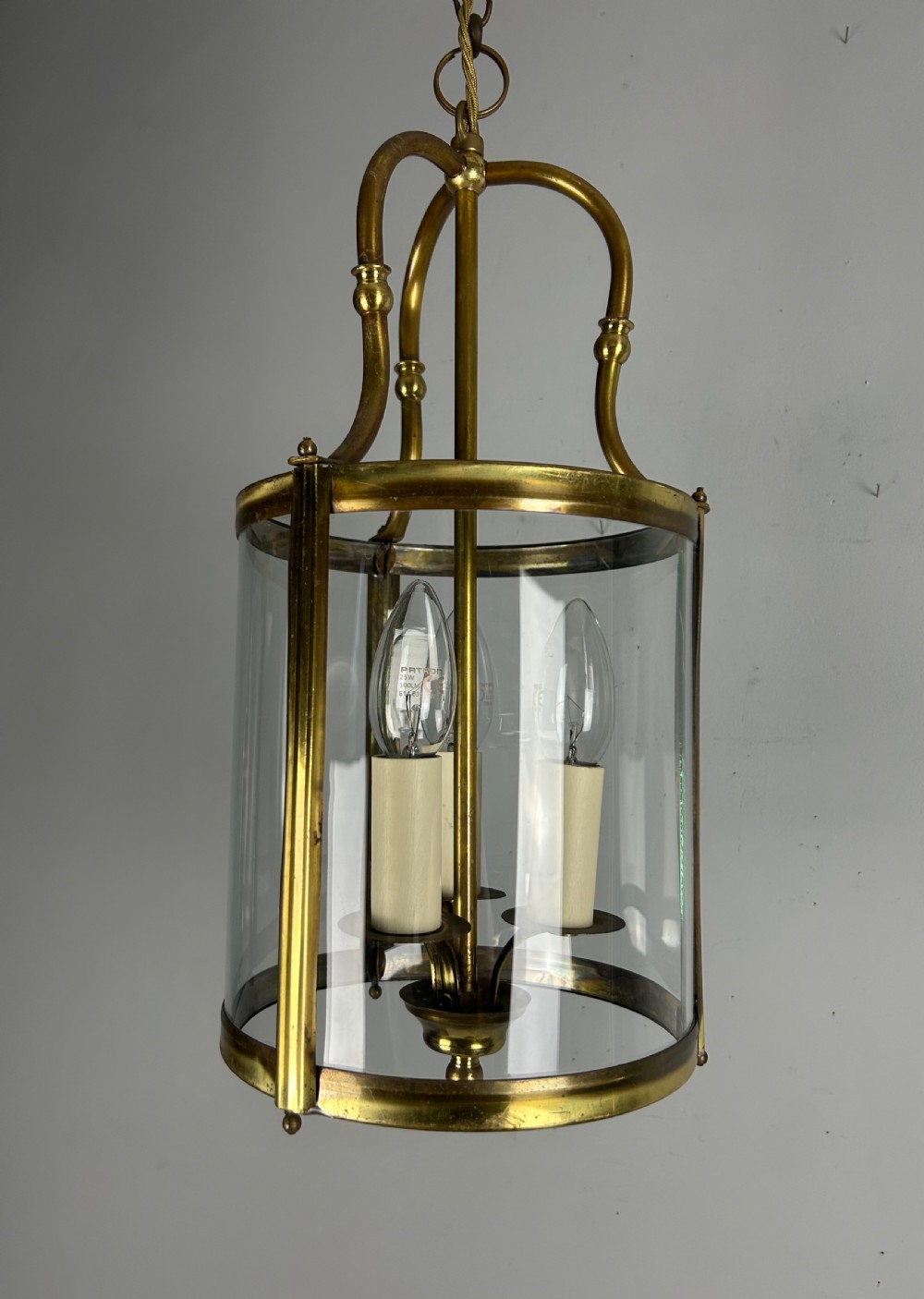 French Triple Light Brass Lantern, Rewired  View VI