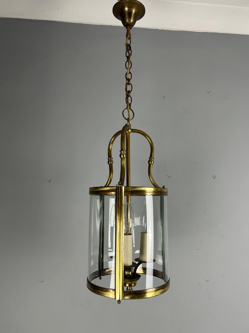 French Triple Light Brass Lantern, Rewired  View VIII
