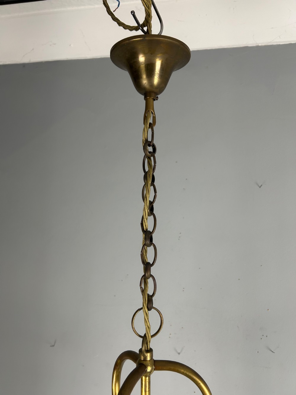 French Triple Light Brass Lantern, Rewired  View IX