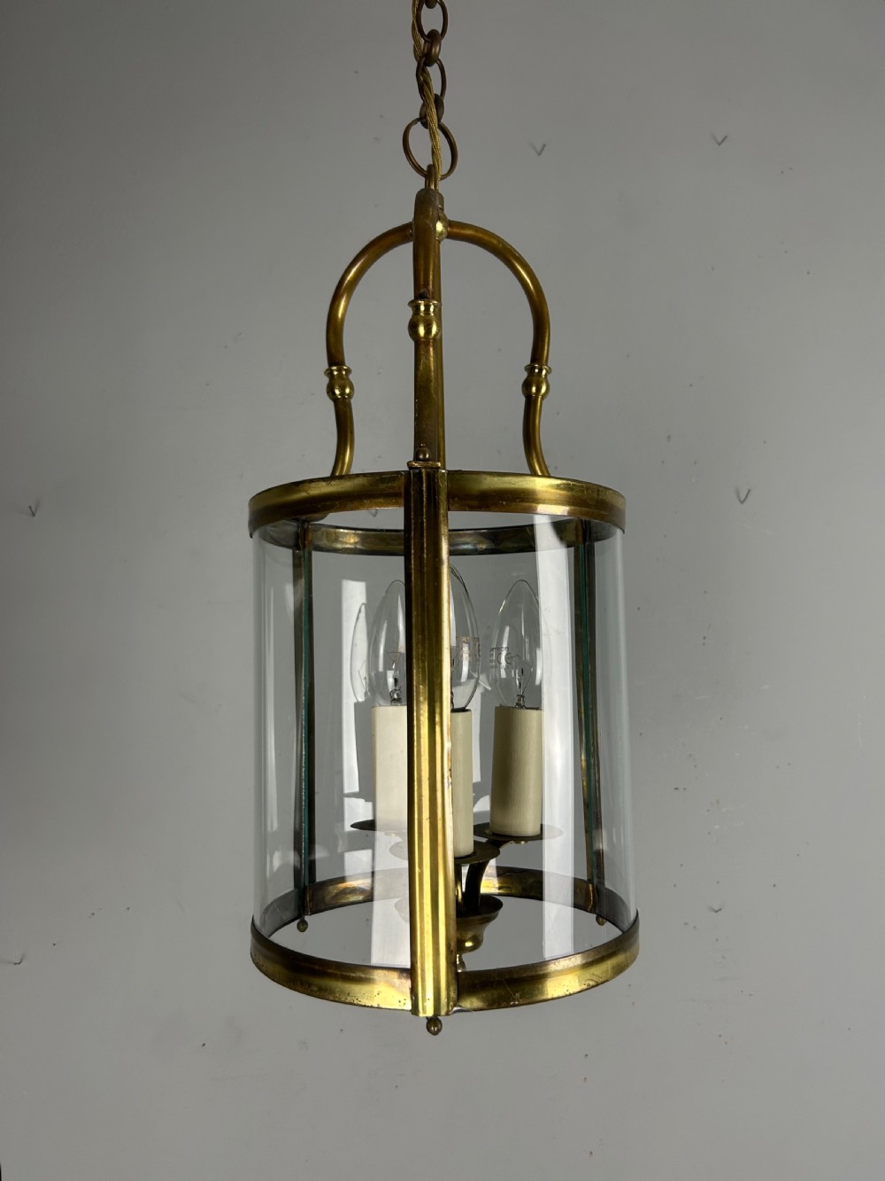French Triple Light Brass Lantern, Rewired  View XII