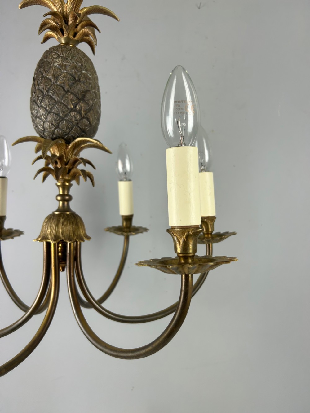 French Gilt Brass Pineapple 6 Light Hollywood Chandelier  View III