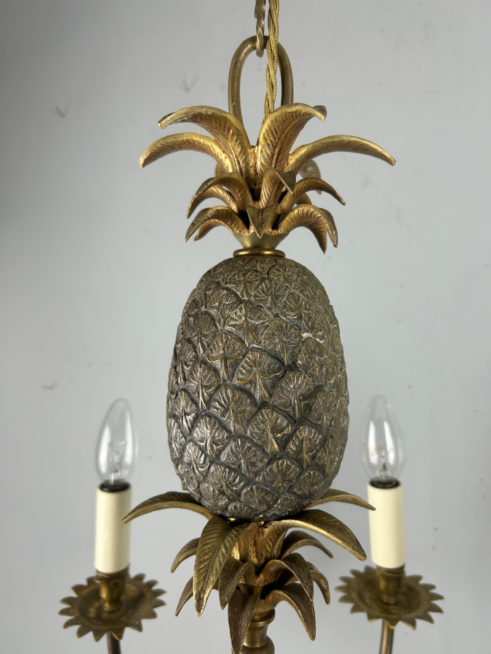 French Gilt Brass Pineapple 6 Light Hollywood Chandelier  View IV