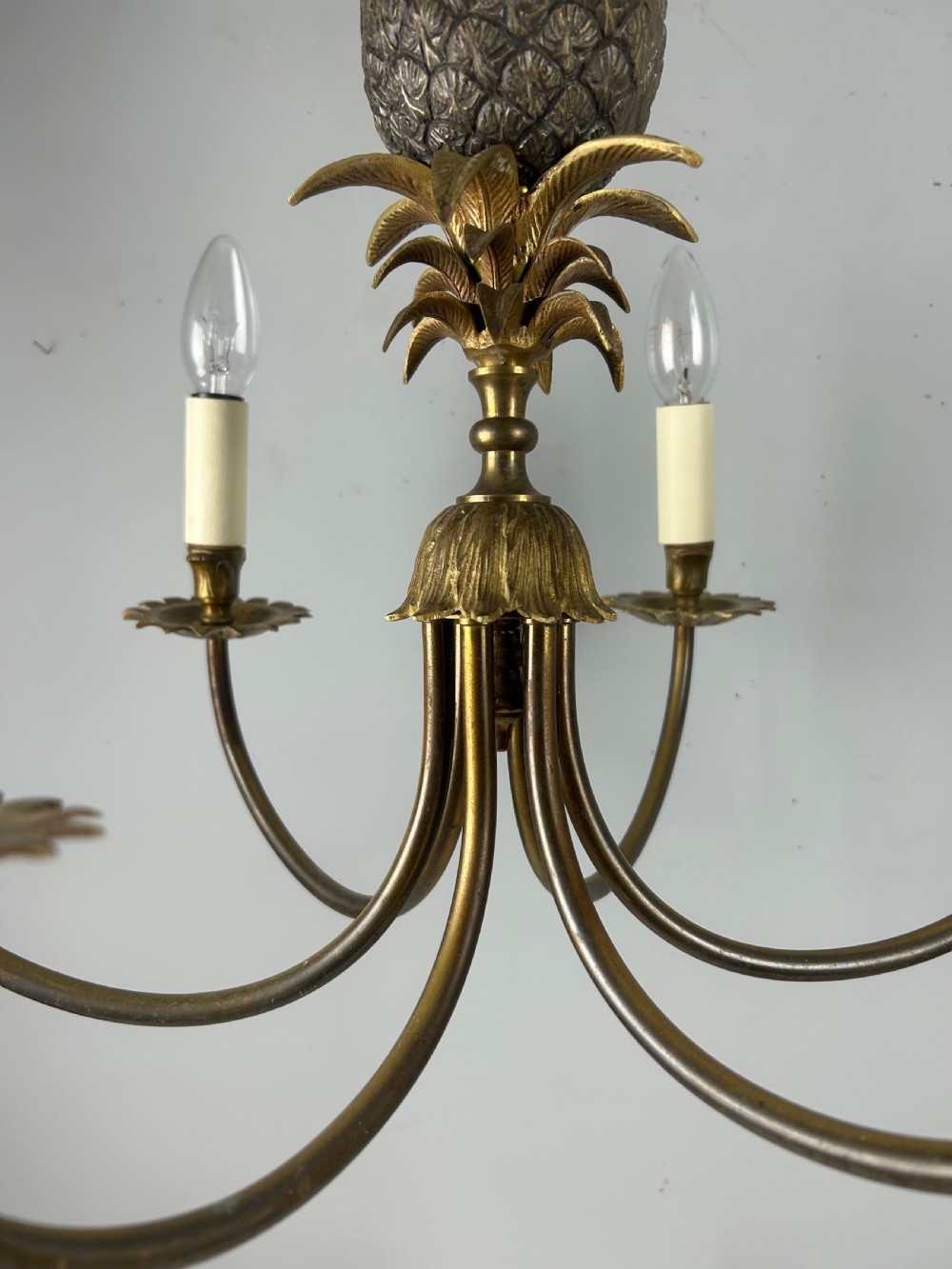 French Gilt Brass Pineapple 6 Light Hollywood Chandelier  View VII