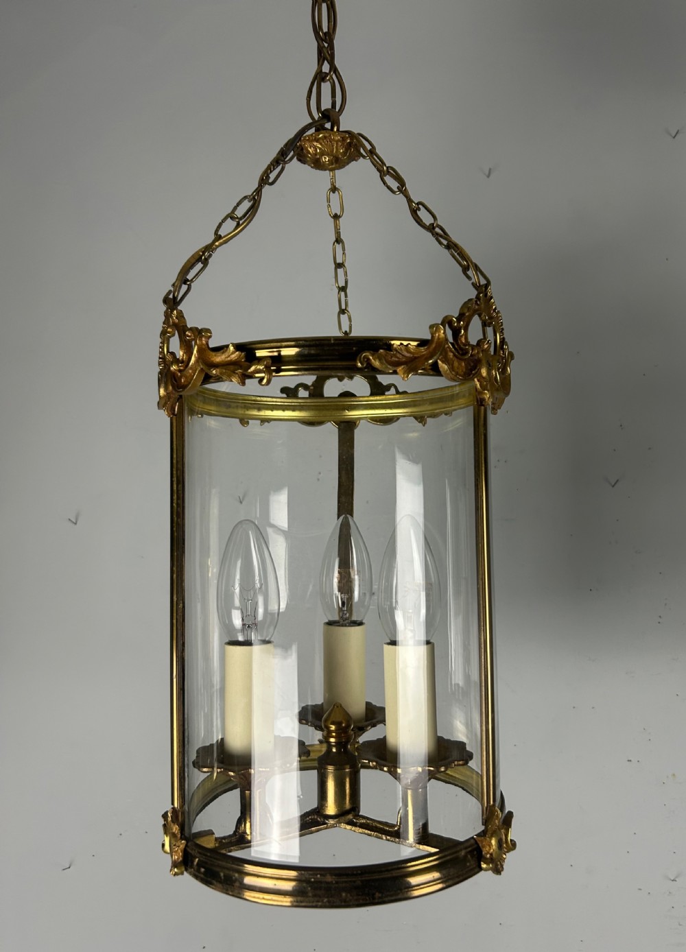 French Triple Light Brass Lantern, Rewired