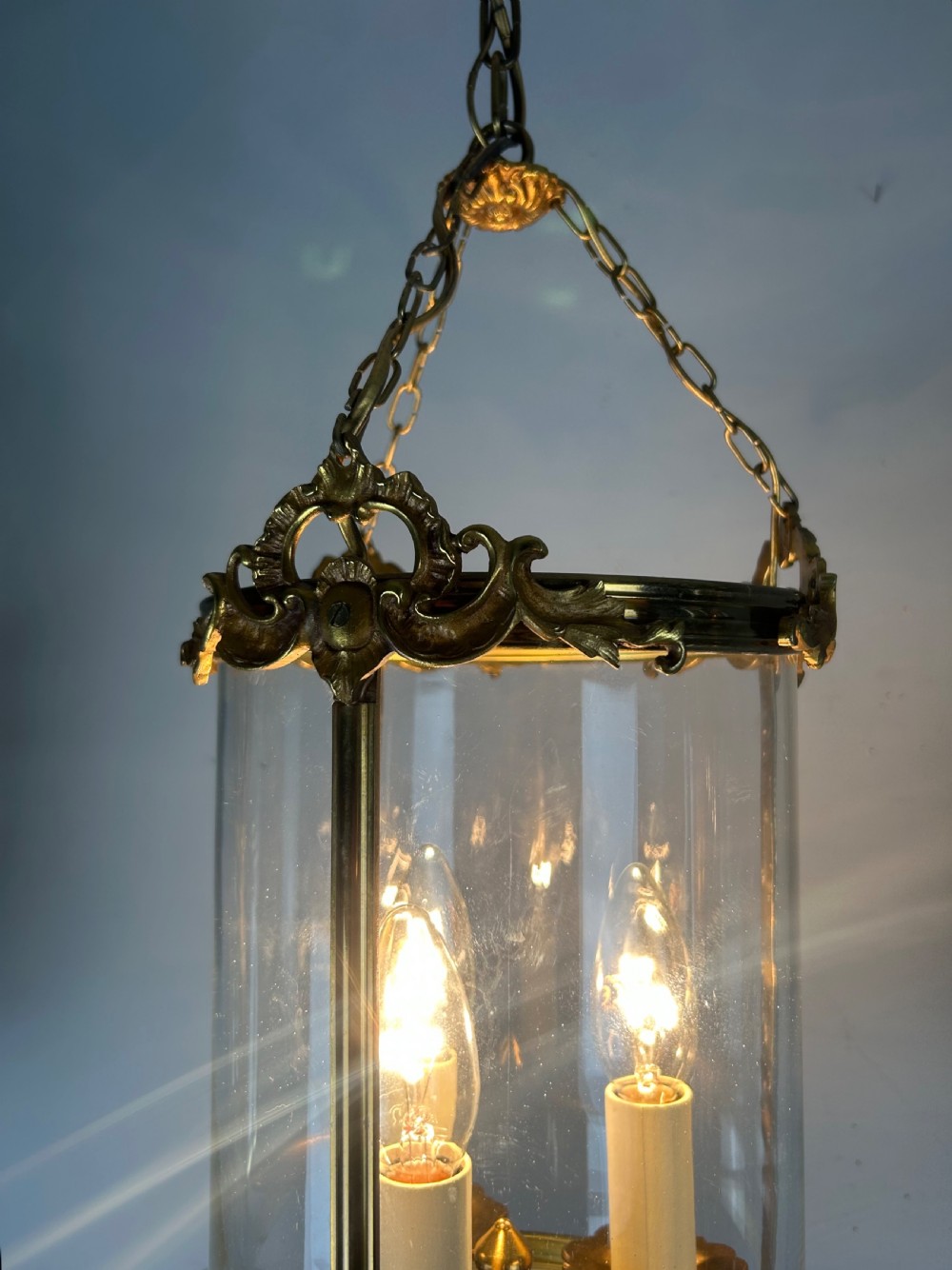French Triple Light Brass Lantern, Rewired View III