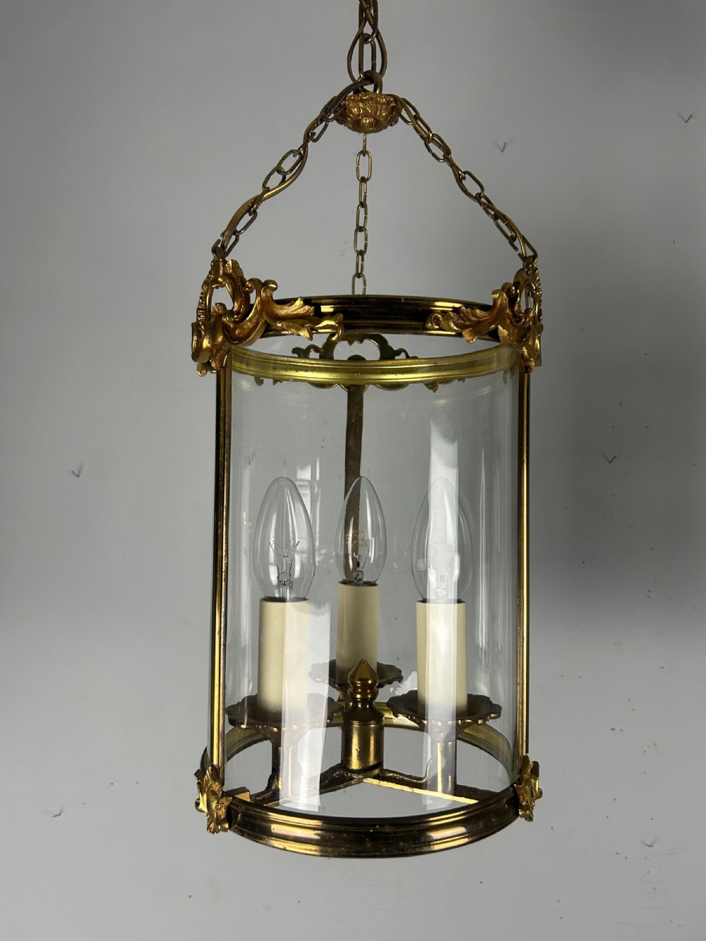 French Triple Light Brass Lantern, Rewired View VI