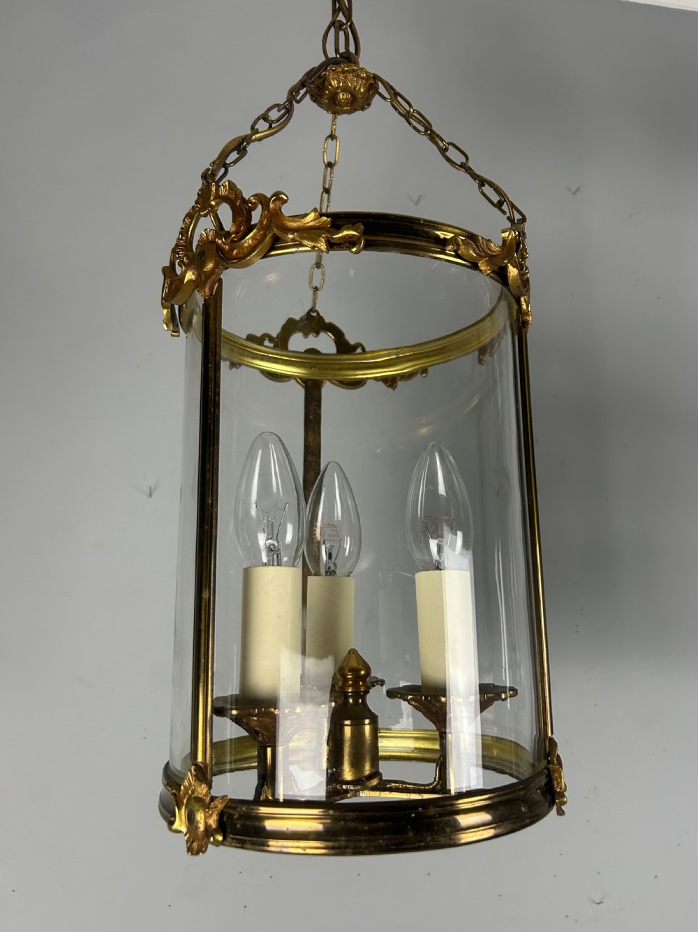 French Triple Light Brass Lantern, Rewired View VII