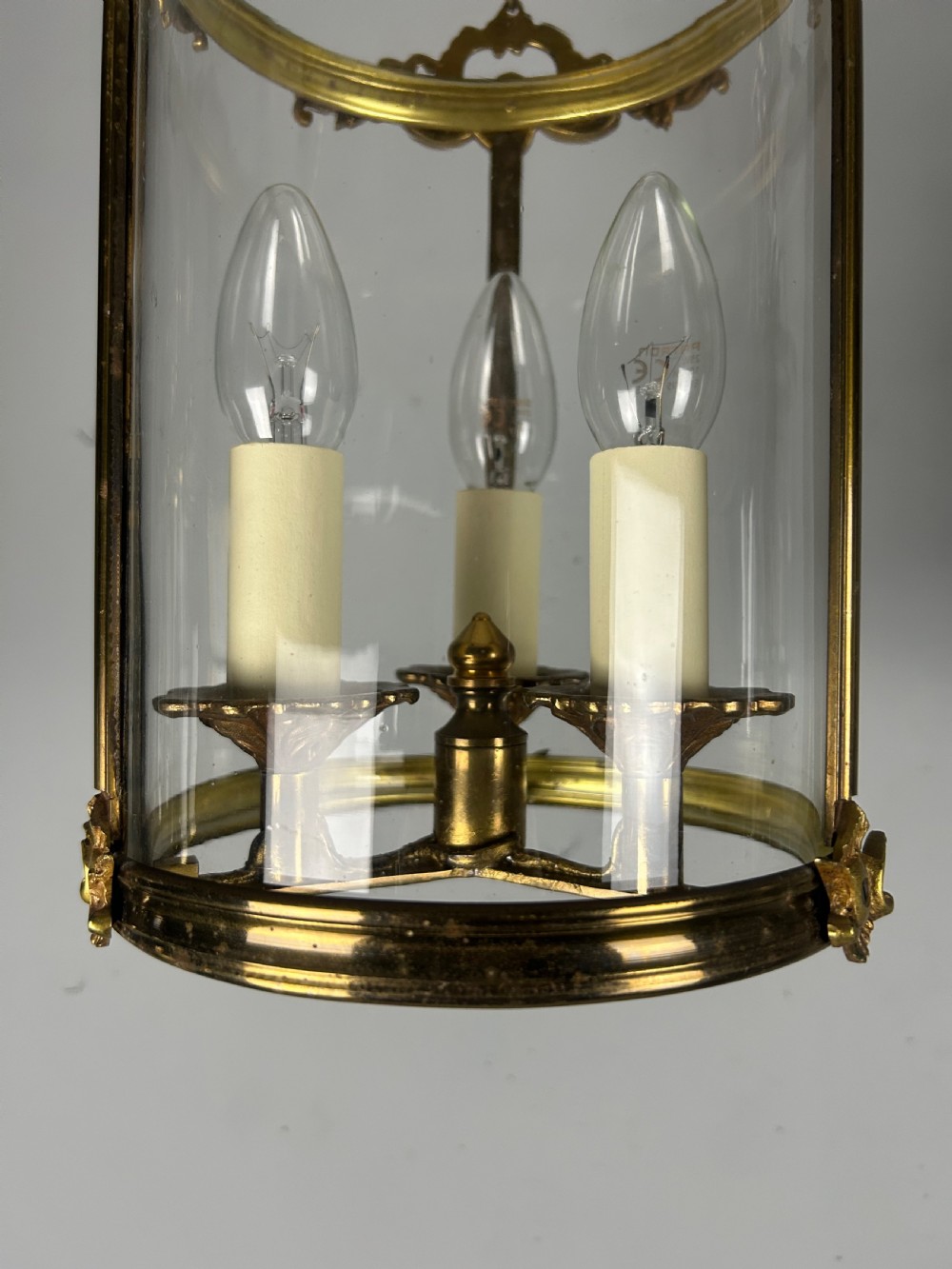 French Triple Light Brass Lantern, Rewired View IX
